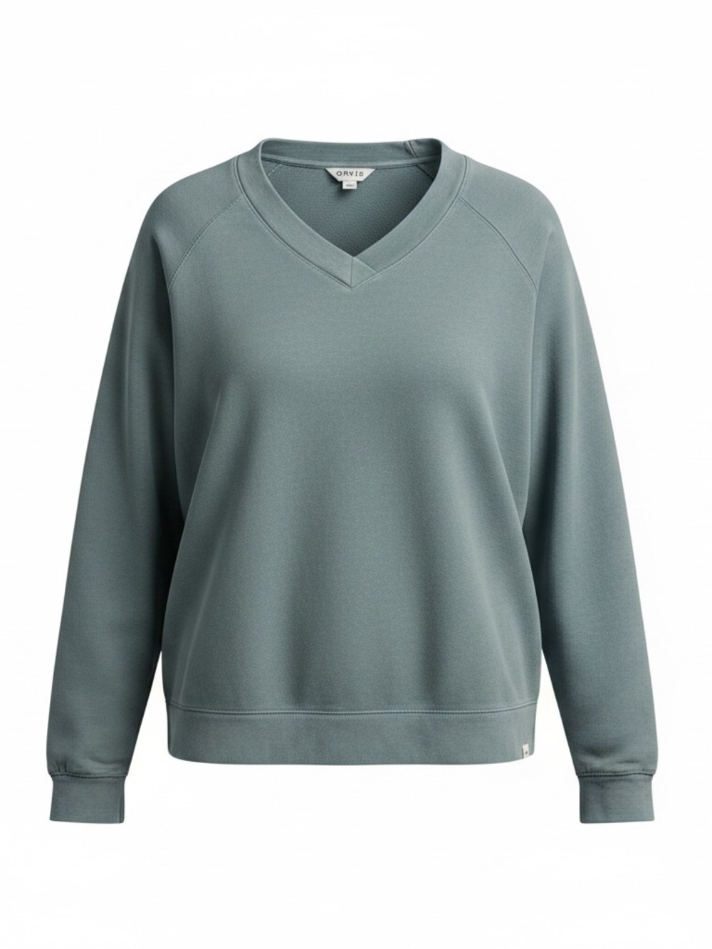 Orvis Women’s Medium Blue V-Neck Long Sleeve Terry Knit Pullover Sweatshirt